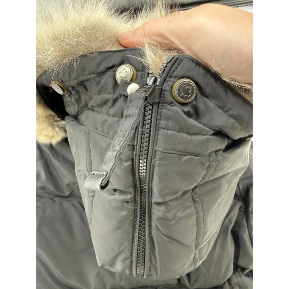 Black Pajar Cougar Women's Parka w/ Coyote Rabbit Fur Hood Size L Down Warm - Picture 7 of 17
